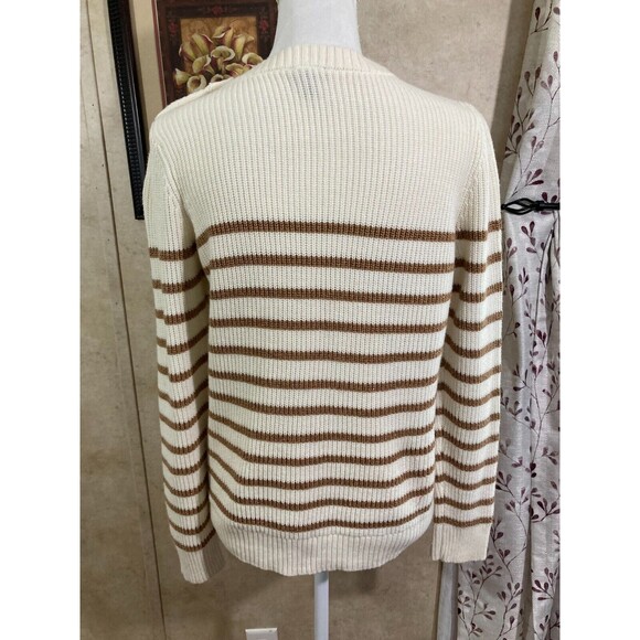 Talbots Sweater Women’s S Cream Brown Stripe Sparkle Button Knit Casual Top - Picture 2 of 8